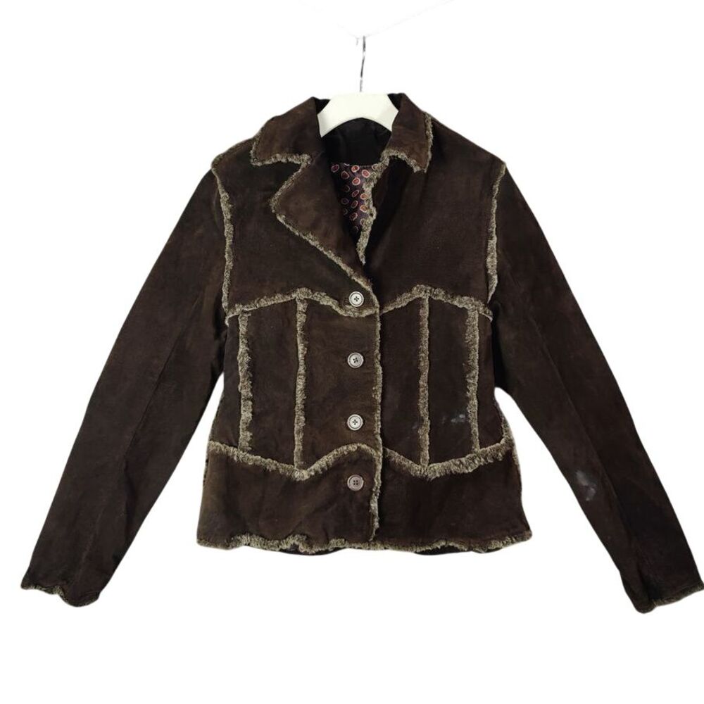 B. LUCID Leather Jacket‎ Womens Size M Brown Faux Fur Trim Western Cowgirl Retro